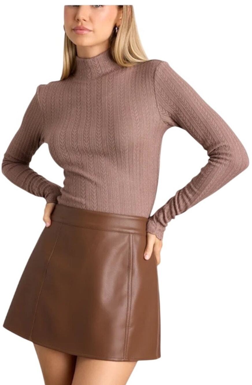 Lulus Mikana Brown Vegan Leather A-Line Mini Skirt Size Medium, NWT